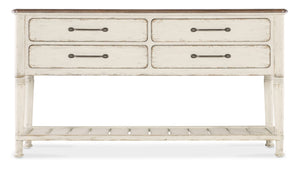 Hooker Furniture Americana Server With Rustic Oak Veneer, Carved Legs, Felt-Lined Drawers & Planked Shelf For Display Whites/Creams/Beiges 7050-75917-02