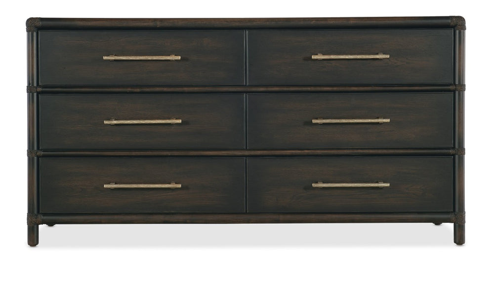 Hooker Furniture Retreat Coastal Rattan Dresser With Rope-Trim, Pewter Pulls And Cedar-Lined Drawers For Storage Dark Wood 6950-90202-99