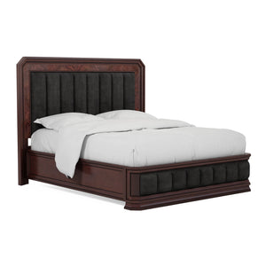 A.R.T. Furniture Revival Upholstered Bed In Charcoal Velvet - Luxurious Napa Mahogany Finish With Timeless Elegance Black, Brown Rubberwood Solids,Quarter Mahogany Veneer,Foam,Fabric,Resin 328125-1730