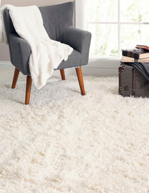 Pasargad Home Paris Shag Collection Luxurious Hand-woven Area Rug - Soft Ivory For Chic Spaces   Ppsr-13121 10x14