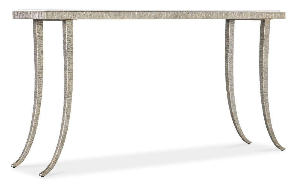 Hooker Furniture Melange Narrow Marble Console Table With Textured Silver Frame, Splayed Legs For Small Spaces 628-85669-00
