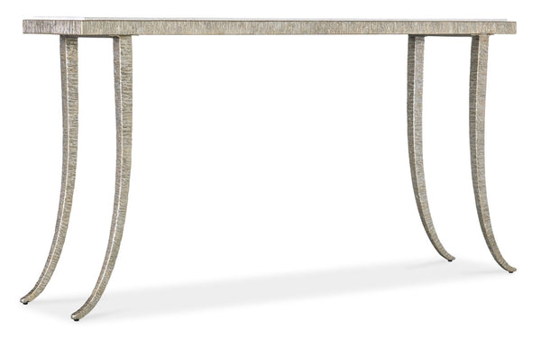 Hooker Furniture Melange Narrow Marble Console Table With Textured Silver Frame, Splayed Legs For Small Spaces 628-85669-00
