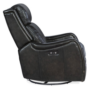 Hooker Furniture Stark Power Swivel Glider Recliner With Usb Port, Brindisi Trinita Leather, Nailhead Trim, 360° Comfort RC234-PSWGL-089