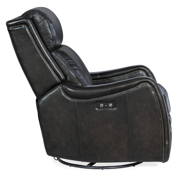 Hooker Furniture Stark Power Swivel Glider Recliner With Usb Port, Brindisi Trinita Leather, Nailhead Trim, 360° Comfort RC234-PSWGL-089