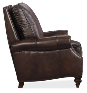 Hooker Furniture Conlon Semi-Aniline Leather Recliner Chair With Nailhead Trim, Wood Accent & Smooth Push-Arm Recline RC185-089