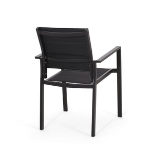 English Elm Christopher Knight Home® - WILBUR Aluminum Dining Chair - Black Outdoor Mesh Seat, Faux Wood Accents, Weather-Resistant Modern Design 73634.00BLK