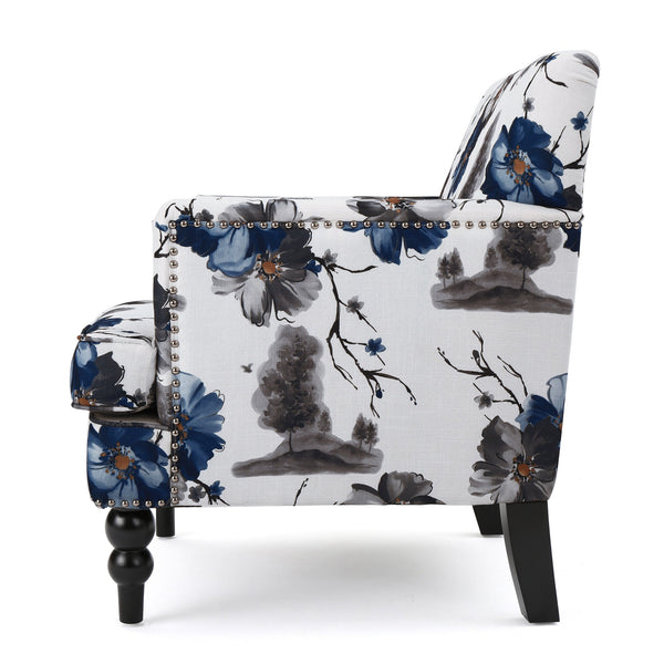 English Elm Christopher Knight Home® - HARRISON Tufted Floral Club Chair with Nailhead Trim, Plush Upholstery & Turned Birch Legs, Cozy Elegance 59082.00PRT