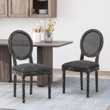 Christopher Knight Home® - Noble House - Aquilla French Country Wood and Cane Upholstered Dining Chair, Gray - Set of 2