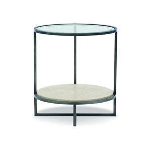 Bernhardt Bernhardt Harlow Metal Round Chairside Table With Tempered Glass Top & White Travertine Shelf, Oil-Rubbed Bronze Finish 514122