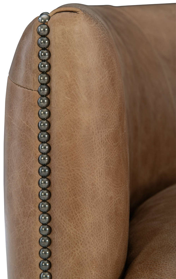Bernhardt Bernhardt Brown Leather Swivel Chair With Barrel Back, Nailhead Trim, Tufting & 360° Comfort 212SLCO