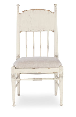 Hooker Furniture Americana Vintage-Inspired Upholstered Side Chair With Linen Seat, Spindle Back & Time-Worn White Finish 7050-75310-02
