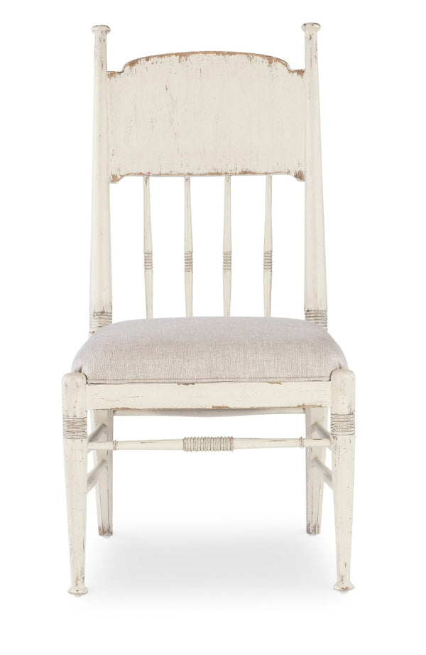 Hooker Furniture Americana Vintage-Inspired Upholstered Side Chair With Linen Seat, Spindle Back & Time-Worn White Finish 7050-75310-02