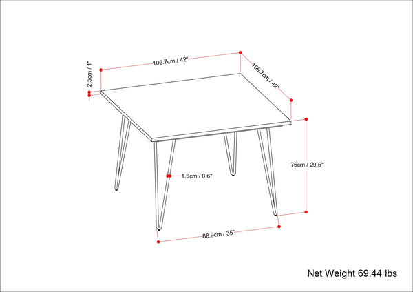 English Elm Hunter 42-Inch Square Dining Table - Modern Solid Mango Wood With Iron Base For Small Spaces B136P158741