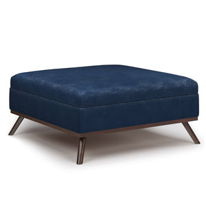 English Elm Owen - Versatile Square Storage Ottoman In Distressed Dark Blue Vegan Leather For Modern Living Spaces B136P159174-GIGA