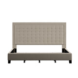 Homelegance By Top-Line Sinead Square Button-Tufted Upholstered Bed Beige Linen