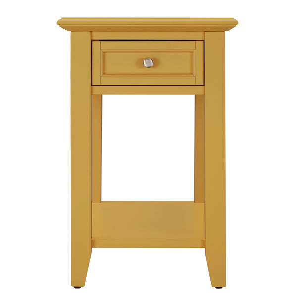 Homelegance By Top-Line Cerie 1-Drawer Side Table with Charging Station Yellow Wood