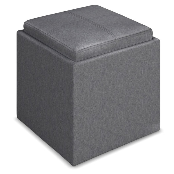 English Elm Rockwood Cube Storage Ottoman With Flip-Over Tray - Versatile Slate Grey Seating & Storage Solution B136P159102-GIGA
