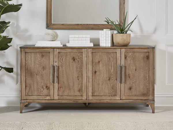 A.R.T. Furniture Passage Natural Oak Credenza With Soft-closing Doors, Adjustable Shelves, And Wine Storage Cleats Brown Ash Solids,Knotty Oak Veneers,Metal 287252-2302