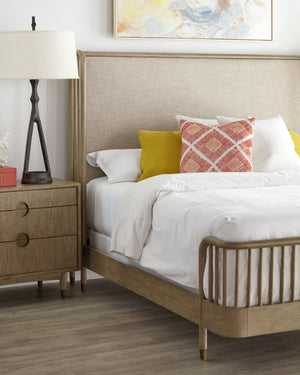 A.R.T. Furniture Finn Queen Upholstered Shelter Bed - Mid-century Modern Design With Curved Headboard & Gold Accents Light Brown, Beige Parawood Solids,Elm Veneer,Foam,Fiber,Fabric,Metal 313135-2803