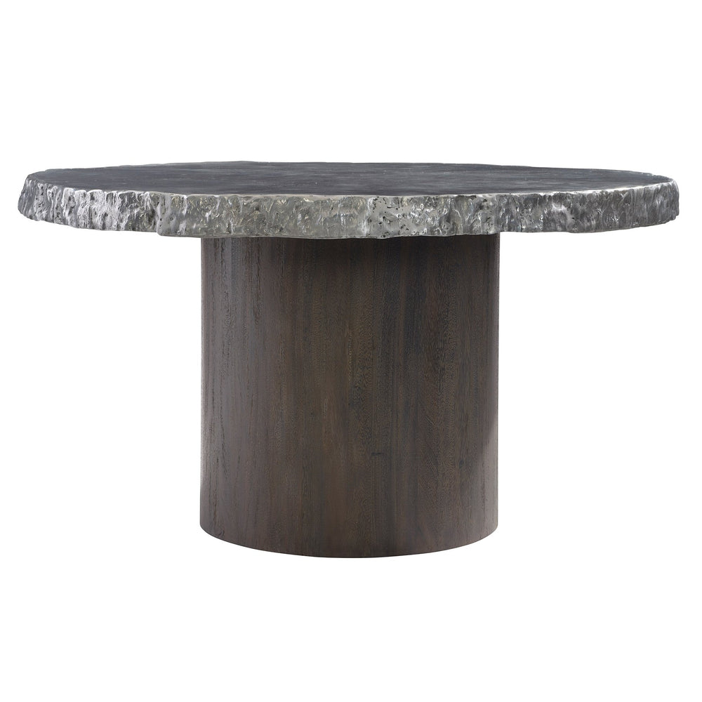 Bernhardt Bernhardt Reclaimed Aluminum Live-Edge Round Dining Table With Suar Wood Cylindrical Base, 54" K1328