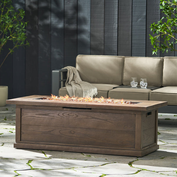 English Elm 56" Outdoor Rectangular Propane Fire Pit 50000 Btu Mgo Concrete Wood Grain Patio 57570.00BRN-50K