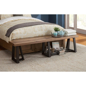 Prairie Reclaimed Pine Dining Bench with Distressed Finish and X-brace Black Base