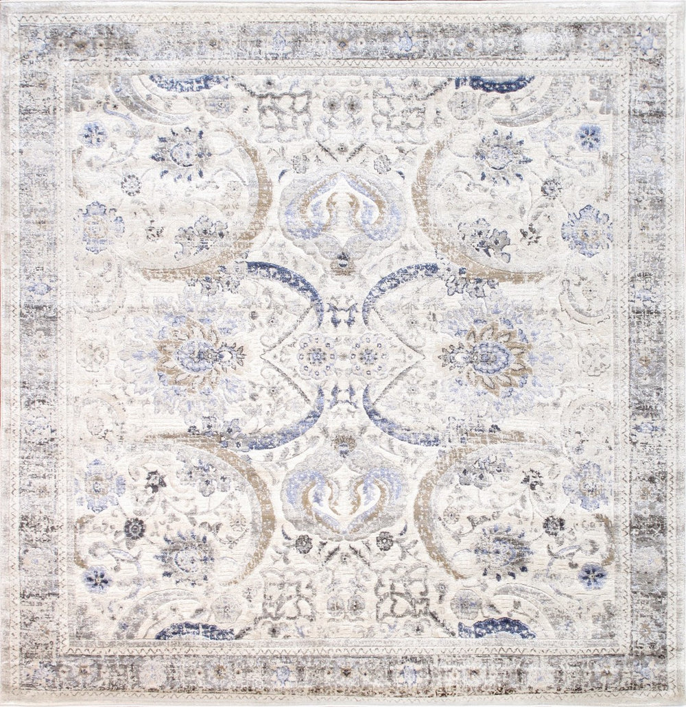 Pasargad Home Fantasia Collection 6' x 6' Machine-Made Area Rug - Luxurious Ivory Design for Any Room