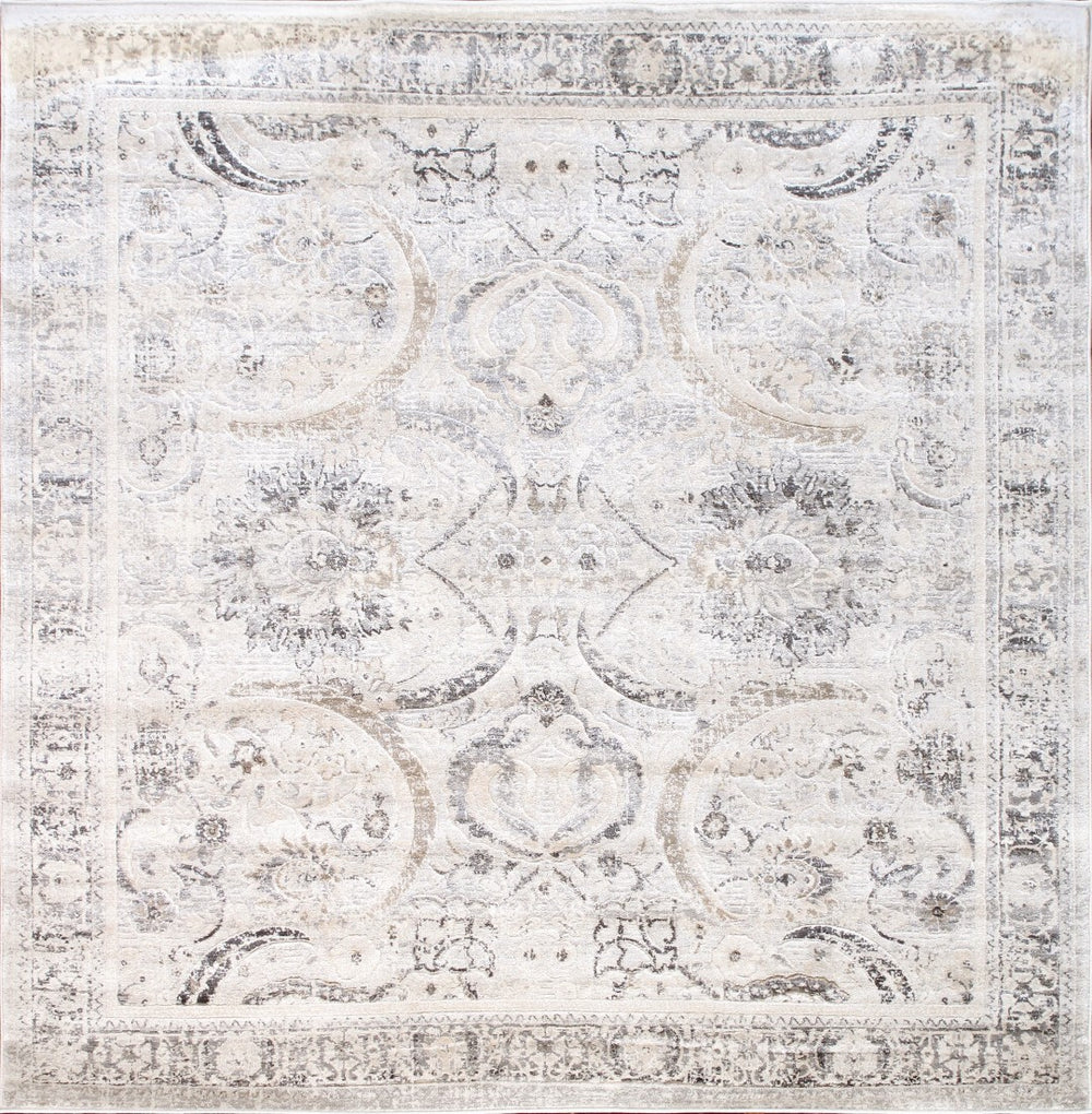 Pasargad Home Fantasia Collection Luxurious 6' x 6' Polypropylene Square Area Rug in Ivory Elegance