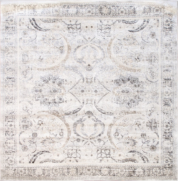 Pasargad Home Fantasia Collection Luxurious 6' x 6' Polypropylene Square Area Rug in Ivory Elegance