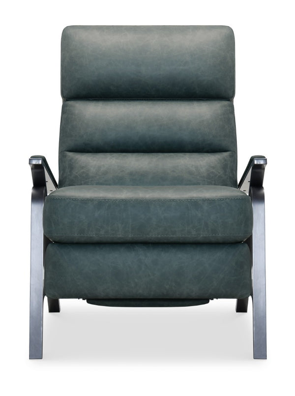 Hooker Furniture Elixir Semi-Aniline Leather Power Recliner With Usb, Channeled Back & Gunmetal Frame For Modern Rooms Blue RC425-PH-039