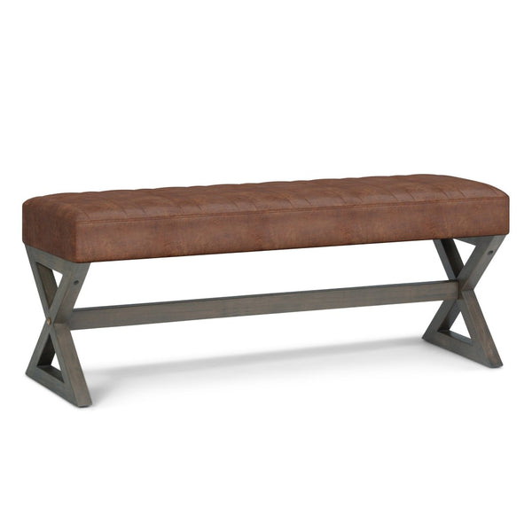 English Elm Salinger Large Ottoman Bench - Stylish Distressed Saddle Faux Leather With Versatile Use Options B136P159216-GIGA
