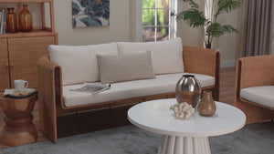 Baxton Studio Bali Carina Handwoven Natural Rattan 3-seater Sofa With Plush Cushions For Boho Coastal Living Light Honey Natural Rattan,Metal (Internal Frame),Fabric "100% Polyester",Foam Palm-light Honey/Rattan-cushioned-sofa