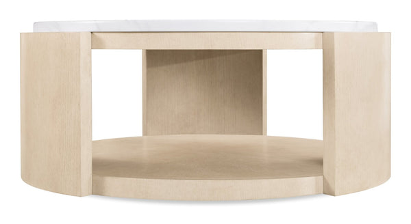 Hooker Furniture Westwood Volakas Stone Round Cocktail Table With Polished Limestone Oak Base, Open Storage Accent 6133-80111-80