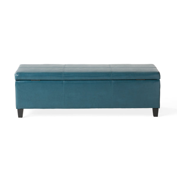 English Elm Glouster Bench Style Pu Leather Storage Ottoman with Soft Close Lid for Bedroom Teal 57742.00TEL