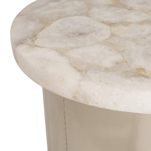 Bernhardt Bernhardt Shimla Side Table With White Agate Top, German Silver Base, Smooth Casters For Mobility 328408