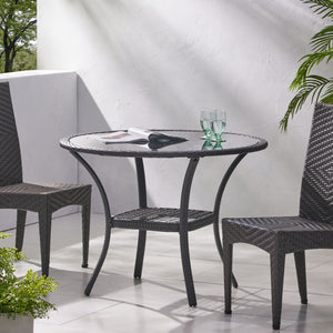 English Elm San Pico Round Outdoor Bistro Table Pe Wicker Iron Frame Glass Top Patio 56225.00TBL