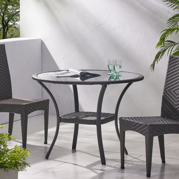 English Elm San Pico Round Outdoor Bistro Table Pe Wicker Iron Frame Glass Top Patio 56225.00TBL
