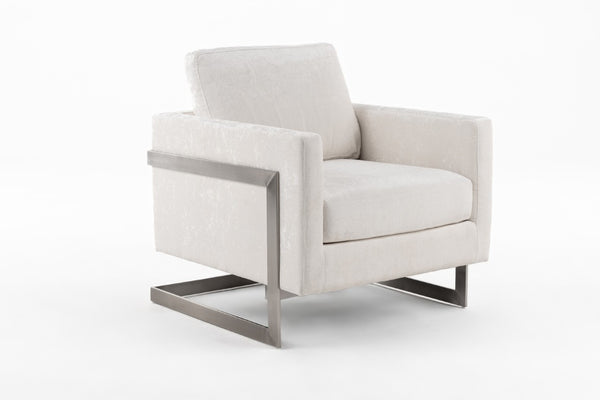 VIG Furniture Prince Plush Off-White Fabric Accent Chair With Silver Stainless Steel Base — Contemporary Comfort, Supportive Cushions (34" H) VGRH-RHS-AC-255-SW