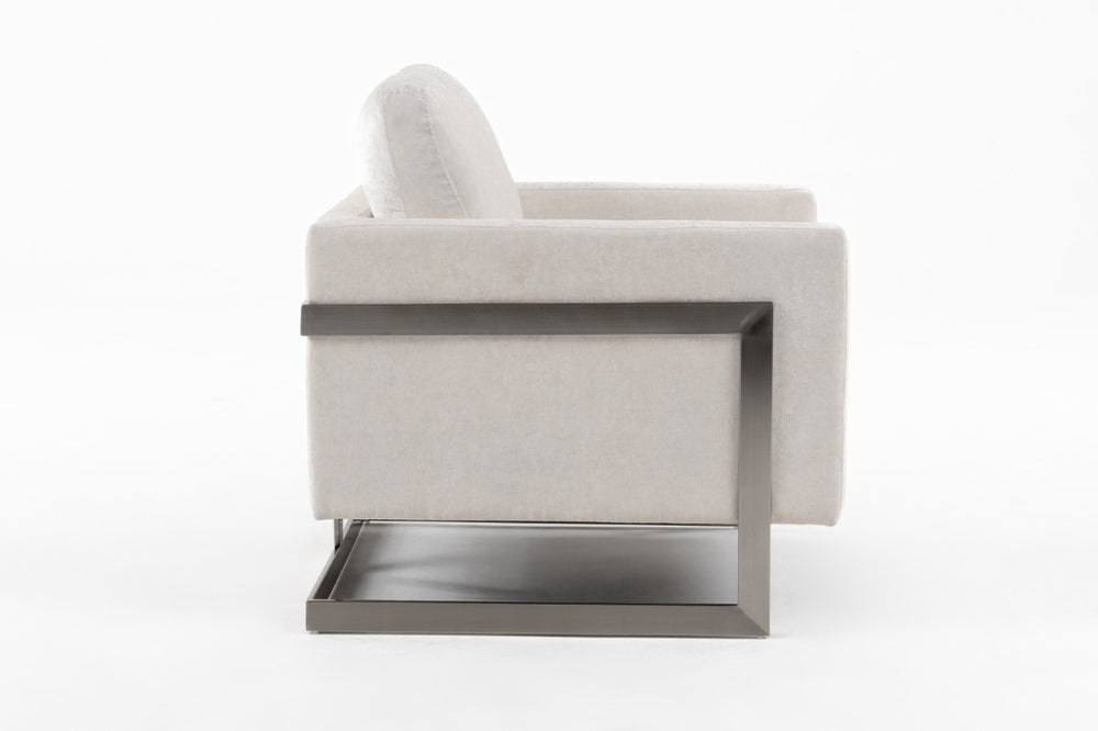VIG Furniture Prince Plush Off-White Fabric Accent Chair With Silver Stainless Steel Base — Contemporary Comfort, Supportive Cushions (34" H) VGRH-RHS-AC-255-SW