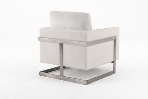 VIG Furniture Prince Plush Off-White Fabric Accent Chair With Silver Stainless Steel Base — Contemporary Comfort, Supportive Cushions (34" H) VGRH-RHS-AC-255-SW