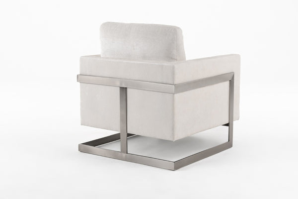 VIG Furniture Prince Plush Off-White Fabric Accent Chair With Silver Stainless Steel Base — Contemporary Comfort, Supportive Cushions (34" H) VGRH-RHS-AC-255-SW