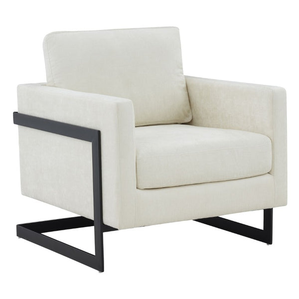 VIG Furniture Prince Cream Fabric Accent Chair With Black Metal Frame, High-Density Foam, Removable Covers VGRHRHS-AC-257-WHT-CH