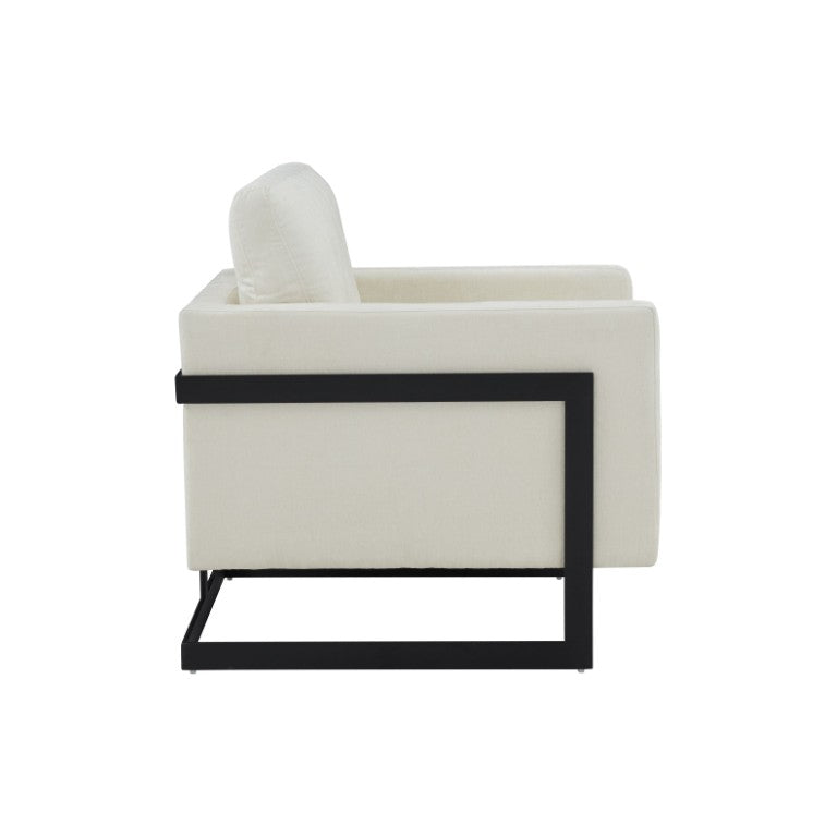 VIG Furniture Prince Cream Fabric Accent Chair With Black Metal Frame, High-Density Foam, Removable Covers VGRHRHS-AC-257-WHT-CH