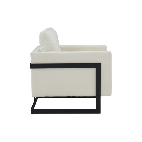 VIG Furniture Prince Cream Fabric Accent Chair With Black Metal Frame, High-Density Foam, Removable Covers VGRHRHS-AC-257-WHT-CH