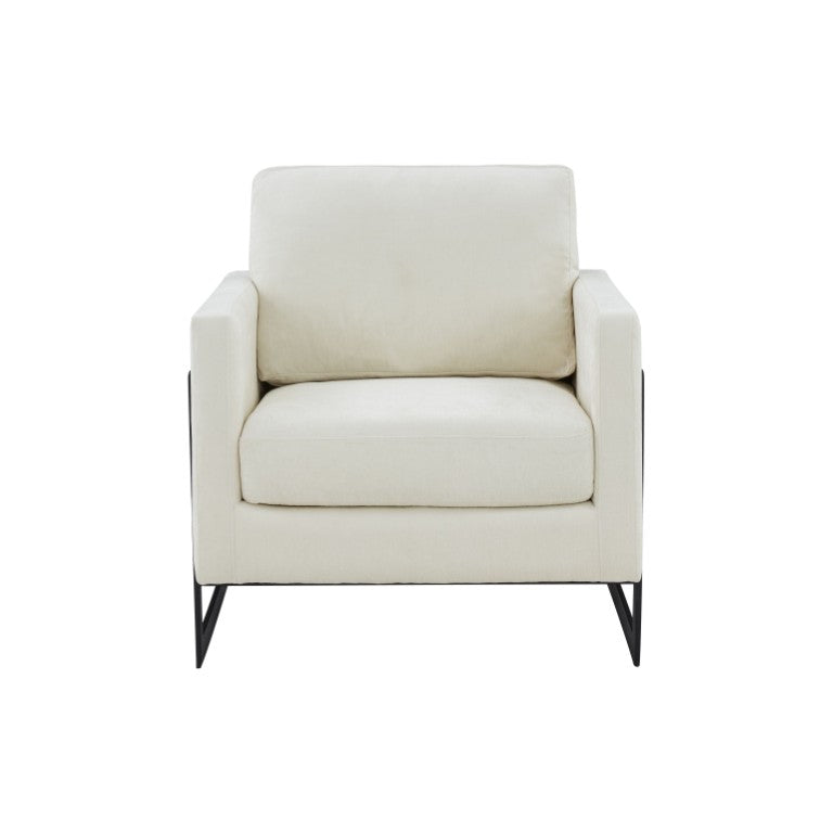 VIG Furniture Prince Cream Fabric Accent Chair With Black Metal Frame, High-Density Foam, Removable Covers VGRHRHS-AC-257-WHT-CH