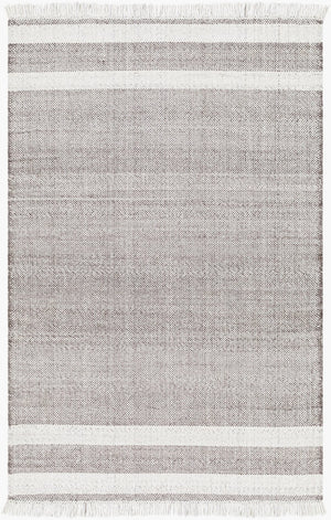 Livabliss Primrose Handwoven Flatweave Area Rug Recycled Pet Yarn Cottage Style Fringe Detail White, Brown 12' x 18' PRM2301-1218