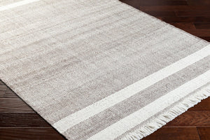 Livabliss Primrose Handwoven Flatweave Area Rug Recycled Pet Yarn Cottage Style Fringe Detail White, Brown 12' x 18' PRM2301-1218