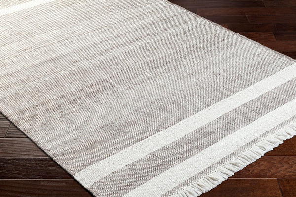 Livabliss Primrose Handwoven Flatweave Area Rug Recycled Pet Yarn Cottage Style Fringe Detail White, Brown 12' x 18' PRM2301-1218