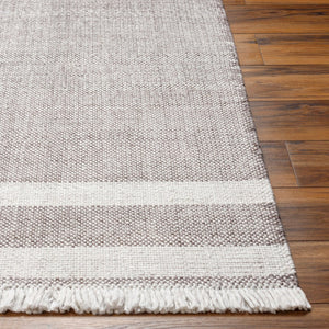 Livabliss Primrose Handwoven Flatweave Area Rug Recycled Pet Yarn Cottage Style Fringe Detail White, Brown 12' x 18' PRM2301-1218