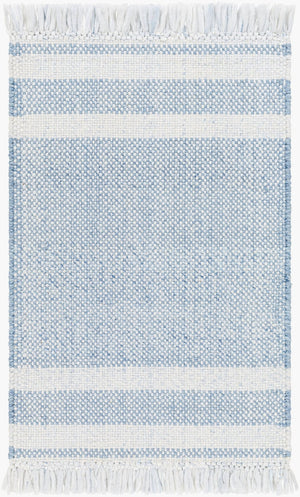 Livabliss Primrose Handwoven Recycled Pet Flatweave Area Rug with Fringe Cottage Living Room White, Denim 2' x 3' PRM2302-23